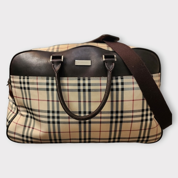 BURBERRY House Check Travel Bag w/Strap, Brown - Picture 2 of 16